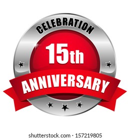 Silver red fifteen year anniversary badge