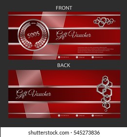 Silver and red gift voucher template eps 10 vector
