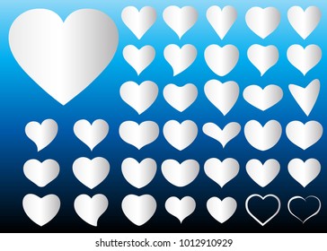 Silver red heart vector icon background set for Valentine's day, medical illustration, love story symbol. Health medical flat logo. Romantic amour beautiful shape