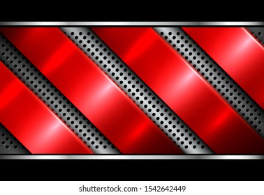 Silver red metallic background, 3D with dotted pattern, vector illustration.