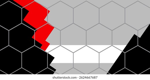 Fondo metálico rojo plateado con Ilustración vectorial de patrón hexagonal.