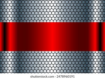 Silver red metallic background with hexagons pattern vector illustration.