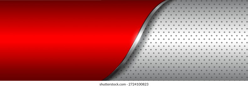 Silver red metallic banner with dots pattern 3d vector illustration.