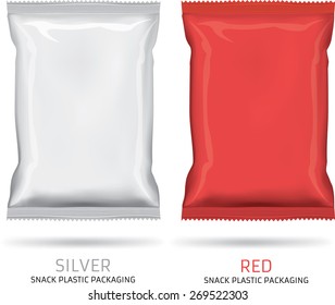 Silver ,red snack plastic packaging isolated on white background
