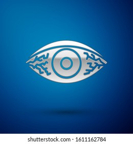 Silver Reddish eye due to viral, bacterial or allergic conjunctivitis icon isolated on blue background.  Vector Illustration