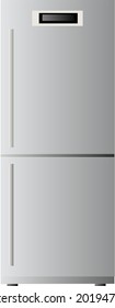A silver refrigerator. Household appliances for home and restaurant. A modern refrigerator. Vector Image on a white background. Kitchen