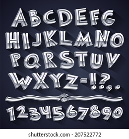 Silver Retro 3D Font with Strips.