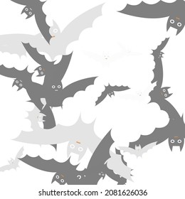 Silver Retro Black Spooky Modern Style Simple Art. Grey Attack Motion Bats Vector Illustration. Chaos White Creepy Print Art Flying Bats Fabrics. Scary Light Funny Orange Halloween Art Illustration.