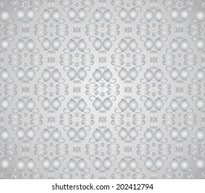 Silver retro flower and spiral pattern in old classic style. Vintage seamless pattern for ancient or classic design.