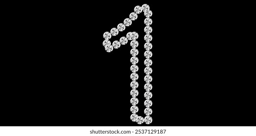 Ilustración vectorial De Diseño De Texto De Lujo Número 1 De Diamantes De Imitación De Diamantes De Plata, Número Bling De Diamantes Sobre Fondo Negro.	