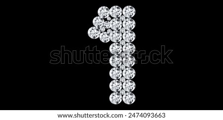 Silver Rhinestone Diamond Number 1 Luxury Text Design Vector Illustration, Diamond Bling Number On Black Background.
