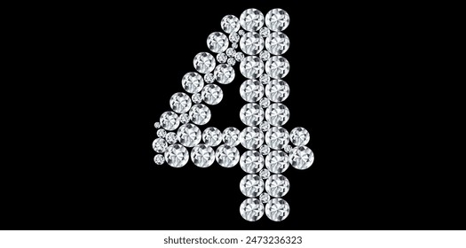 Ilustración vectorial De Diseño De Texto De Lujo Del Diamante Del Diamante Número 4 Del Diamante, Número De Bling Del Diamante Sobre Fondo Negro.

