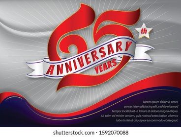 Silver ribbon anniversary emblems 65 in anniversary concept template design