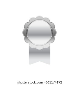 Silver ribbon badge. Shine effect vector.