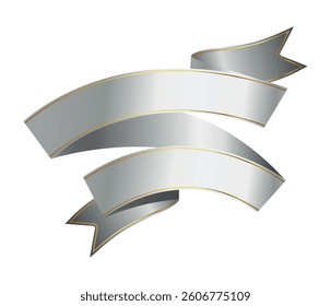 Silver ribbon banner with gold border, Silver band 3d, tag, label. Silver award ribbon, luxury label, badge premium quality certificate ribbon. Empty Silver Ribbon, Label Design for text. Eps 10