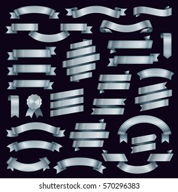 Silver Ribbon Banners Design Elements Retro Collection Vector