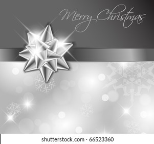 Silver Ribbon With Bow And Christmas Abstract Background