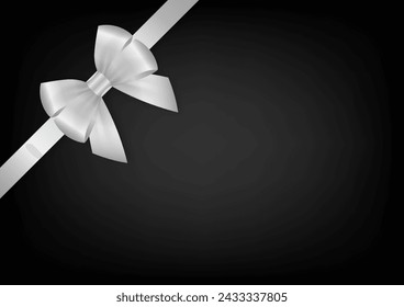 Silver Ribbon Bow on Black Background. Vector Illustration.