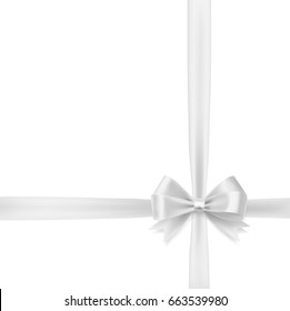 silver ribbon bow on white. holiday design element for celebration greeting background