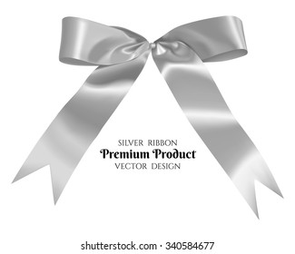 Silver Ribbon And Bow, Vector Illustration.