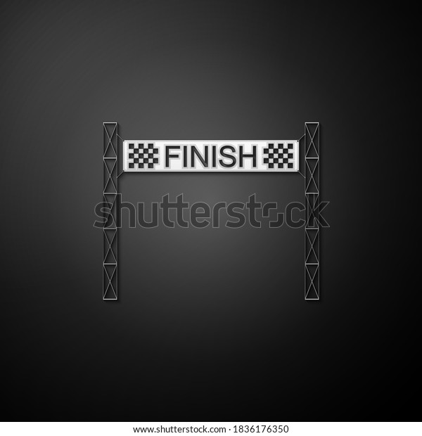 Silver Ribbon in finishing line icon\
isolated on black background. Symbol of finish line. Sport symbol\
or business concept. Long shadow style.\
Vector.