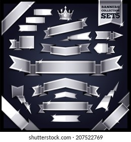 Silver Ribbons Banners Collection Set5. In the EPS file each element is grouped separately.