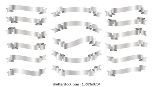 Silver ribbons banners isolated on white background