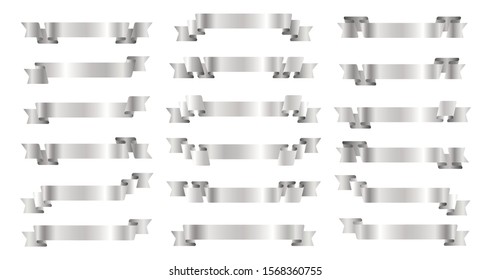 Silver ribbons banners isolated on white background