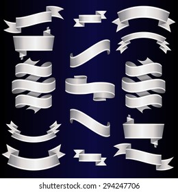 Silver Ribbons Set. Vector Illustration.