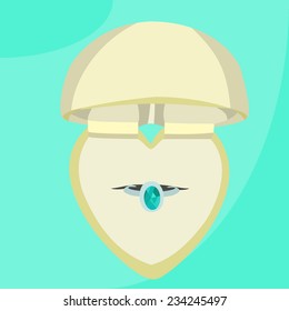 Silver ring with a diamond in a beige box