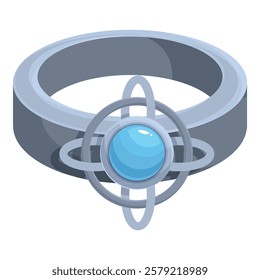 Silver ring featuring a unique design with rotating spheres and a blue gemstone in the center