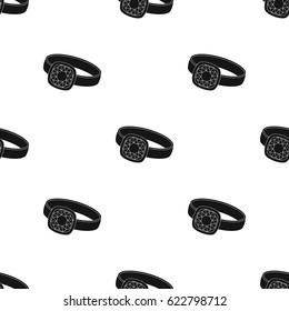 Silver ring icon in black style isolated on white background. Jewelry and accessories pattern stock vector illustration.