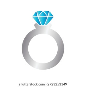 A silver ring with a large blue diamond on a black background