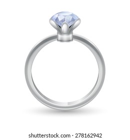 Silver ring with precious stones isolated on white