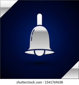 Silver Ringing bell icon isolated on dark blue background. Alarm symbol, service bell, handbell sign, notification symbol.  Vector Illustration