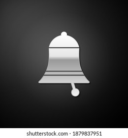 Silver Ringing bell icon isolated on black background. Alarm symbol, service bell, handbell sign, notification symbol. Long shadow style. Vector.