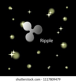 Silver Ripple sign in space. The virtual world of crypto-currency. Digital currency sign on a dark cosmic background. Cryptography, illustration of financial technologies. Used for printed materials.