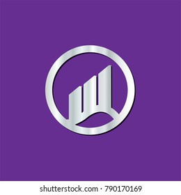Silver rising bar in circle logo design concept vector