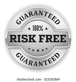 Silver risk free badge on white background