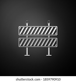 Silver Road barrier icon isolated on black background. Restricted area which are in under construction processes. Fence of building or repair works sign. Long shadow style. Vector.