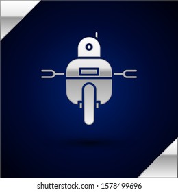 Silver Robot icon isolated on dark blue background.  Vector Illustration