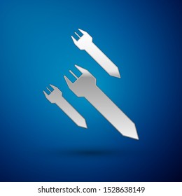 Silver Rocket icon isolated on blue background.  Vector Illustration