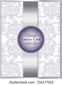 Silver Rococo invitation card Vector. Royal victorian rich ornament backgrounds