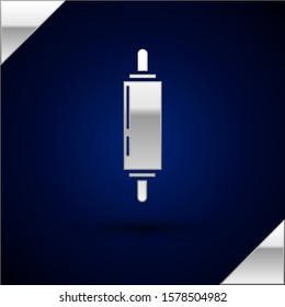 Silver Rolling pin icon isolated on dark blue background.  Vector Illustration