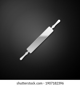 Silver Rolling pin icon isolated on black background. Long shadow style. Vector.
