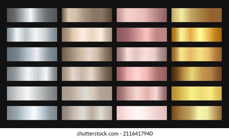 Silver, rose, bronze and gold foil texture set. Vector Illustration