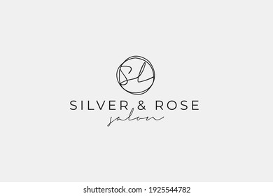 silver rose logo design vector for salon, spa, and beauty shop with simple, modern, luxury and monoline styles