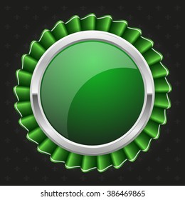 Silver rosette with green ribbon on black background