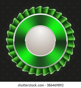 Silver rosette with green ribbon on black background