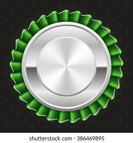 Silver rosette with green ribbon on black background